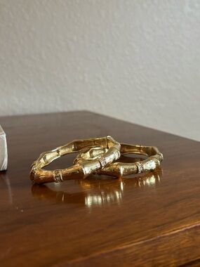 Gold hinged bamboo style bangles costume jewelry gift for her